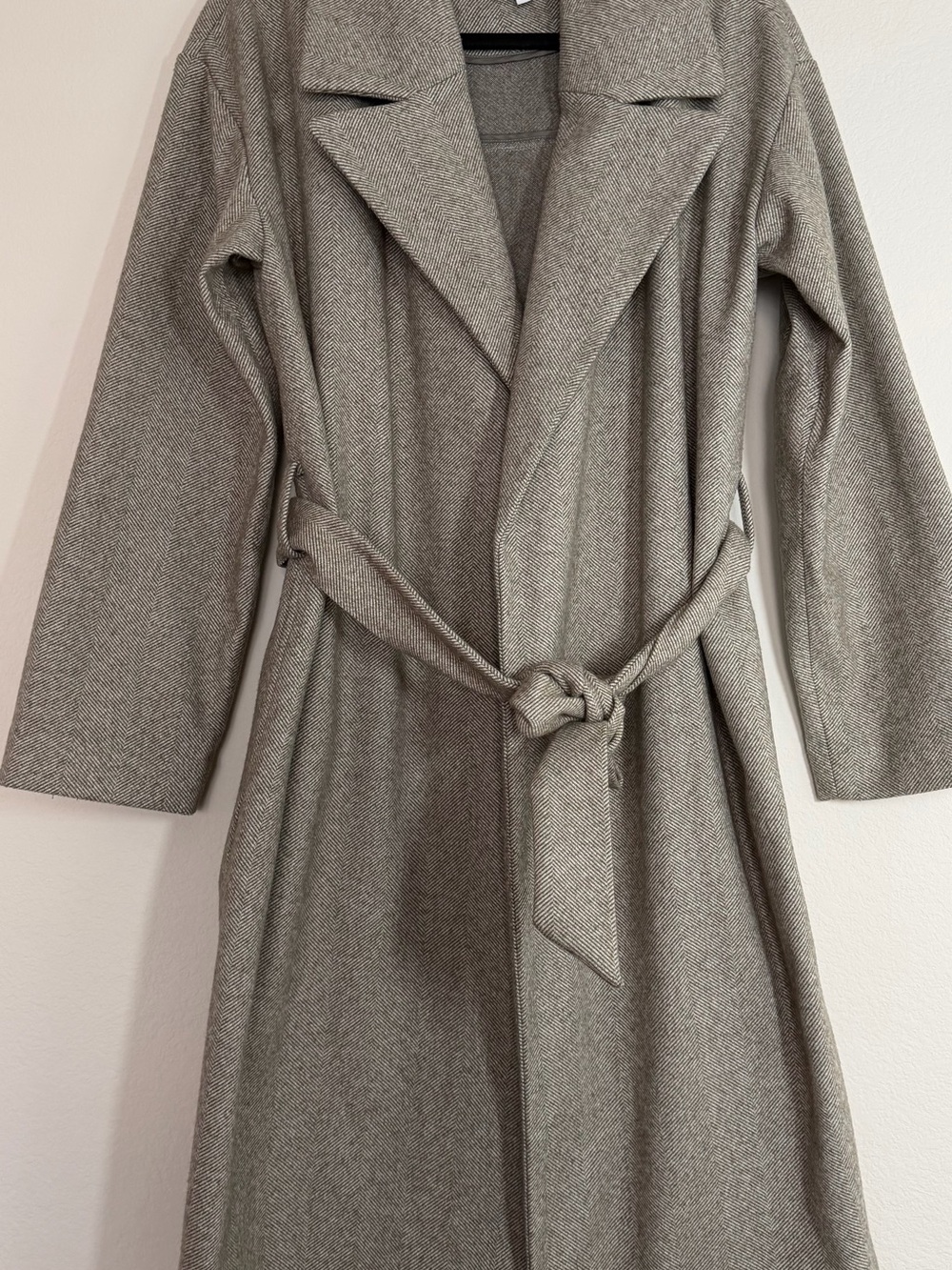 Elizabeth and James Light Gray Belted Long Trench Coat